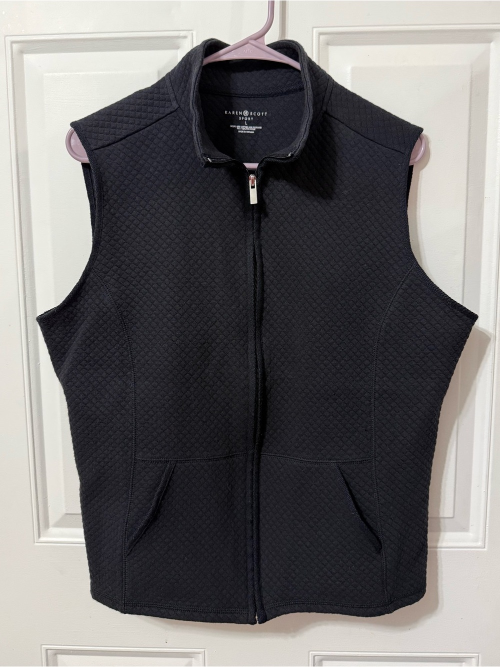 Karen Scott Black Quilted Vest with Zip